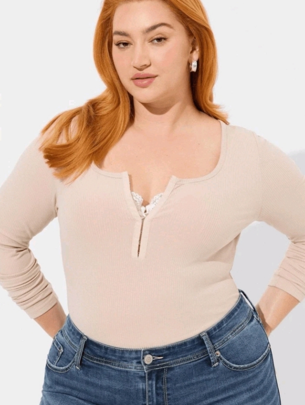 3X • Torrid • Super Soft Rib Scoop Neck Hook and Eye Long Sleeve Top ~ Mushroom